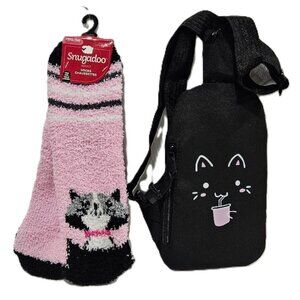 New PINK BLACK WHITE CAT FUZZY SOCK & CAT BLACK CROSS BODY BAG   KITTY SOFT